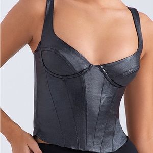 MISTRESS ROCKS Black Structured Glitter Corset